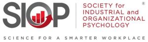 Logo of the Society for Industrial and Organizational Psychology (SIOP), featuring the acronym "SIOP" with a red bar graph and arrow integrated into the letter "O". The full name is written in red to the right, with the tagline "Science for a Smarter Workplace" below.