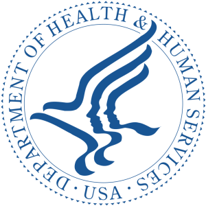 The seal of the U.S. Department of Health & Human Services, featuring three stylized blue human profiles facing right with flowing lines representing hair. The text "DEPARTMENT OF HEALTH & HUMAN SERVICES" and "USA" encircle the profiles within a circular border.